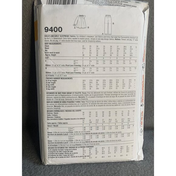 Simplicity Girls Sleepwear Sewing Pattern Sz 3-12 9400 - uncut - Picture 3 of 4